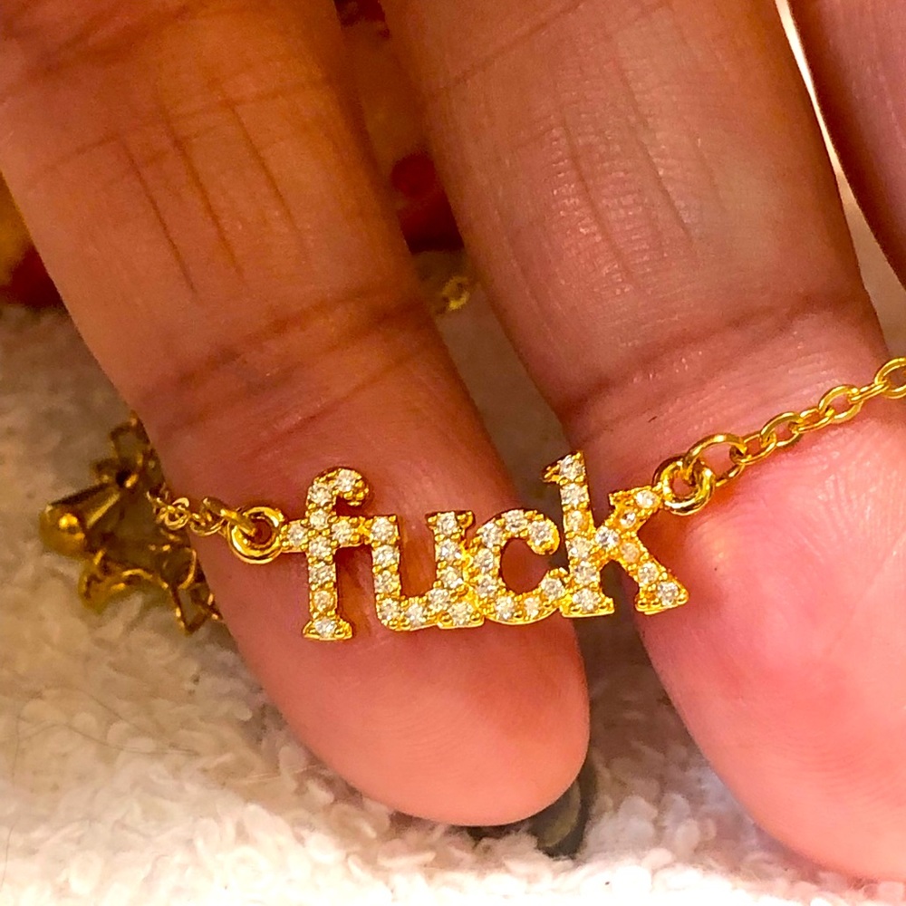 😎Rude necklace -gold and rhinestone, plated -cool, fun jewelry/hip hop/bling …